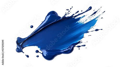 A splash of deep blue paint with soft gradients and fluid motion isolated on a transparent background