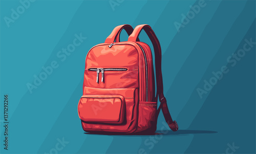 Stylish red backpack on blue background design - vector