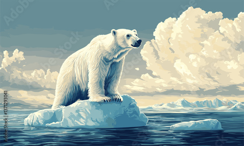 Majestic polar bear standing on iceberg in arctic wilderness scene - vector