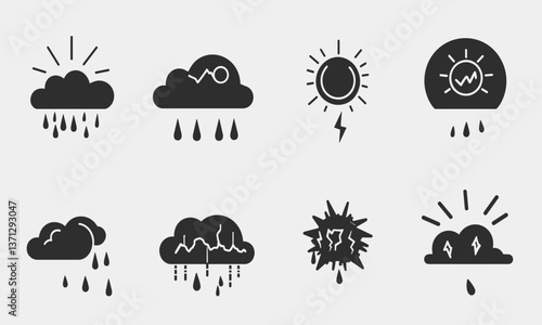 Weather icons set with clouds, sun, and rain symbols - vector