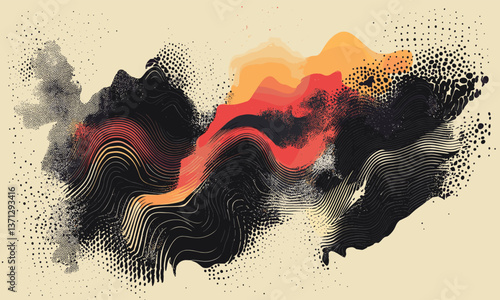 Abstract fluid dynamics with colorful waves and dots - vector