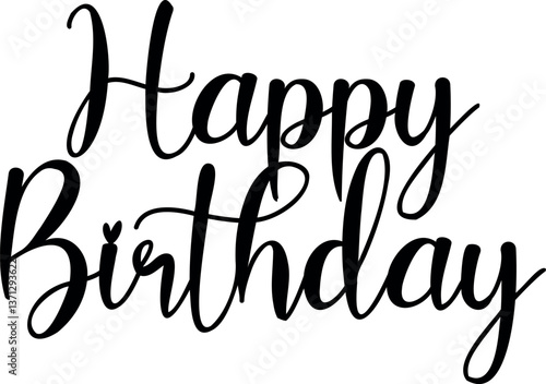 Happy birthday typographic text, vintage hand drawn vector petals. Perfect for invitations, greeting cards, quotes, blogs, wedding frames, posters
