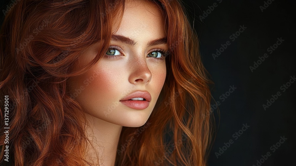 Portrait of Woman with Long Red Hair and Green Eyes Illustration Portrait of Woman with Long Red Hair and Green Eyes Illustration