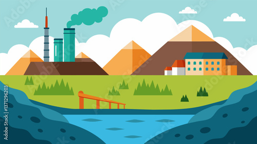 A former coal mine now serves as a geothermal energy source providing clean and renewable energy for nearby communities.. Vector illustration