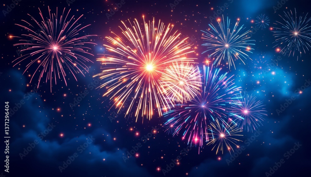 Dynamic blue fireworks display lighting up the sky Dynamic blue fireworks display lighting up the sky