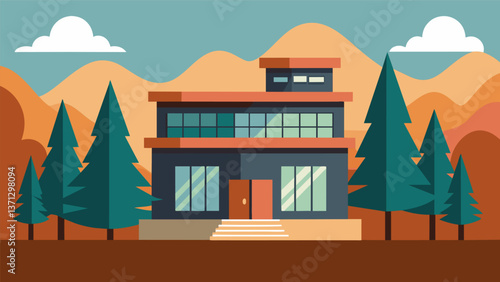 A bland nondescript building purposely designed to blend in with its surroundings and hide the potentially hazardous activity taking place within.. Vector illustration