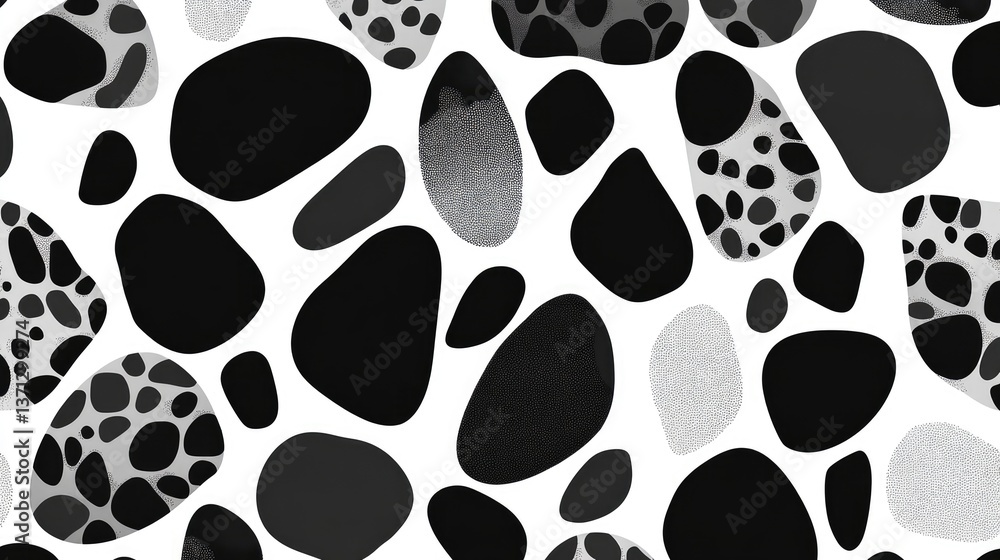 River rocks in black, white, and grey seamless pattern River rocks in black, white, and grey seamless pattern