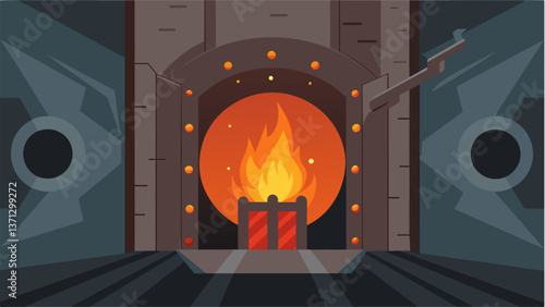 A closeup of a boiler door being od to reveal the intense glow of hot coal a reminder of the raw power required to run an efficient steam production. Vector illustration