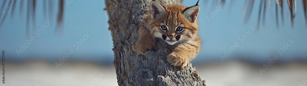 Fototapeta premium Kitten on Palm Tree Beach