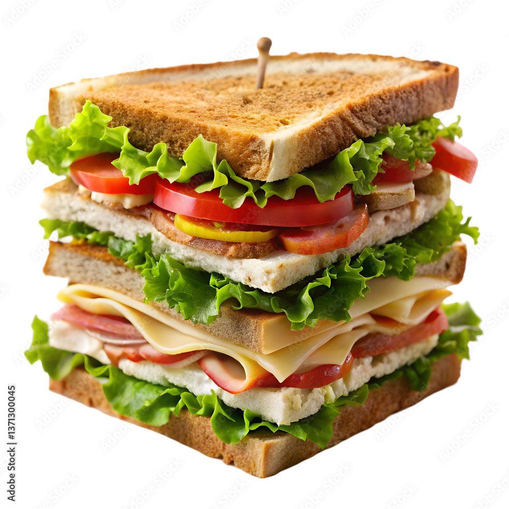 Ham and cheese sandwich with vegetables on fresh bread Ham and cheese sandwich with vegetables on fresh bread
