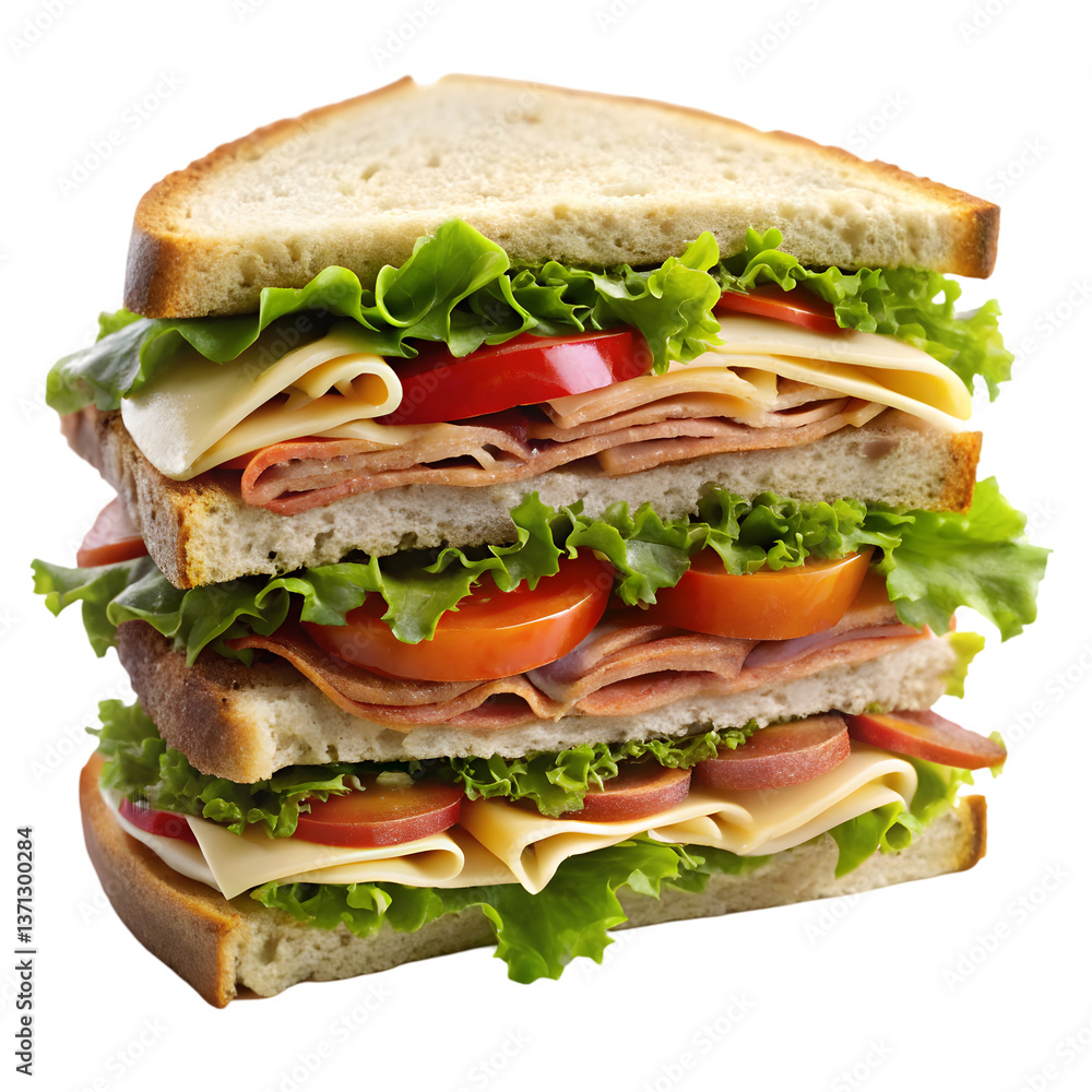 Ham and cheese sandwich with vegetables on fresh bread Ham and cheese sandwich with vegetables on fresh bread