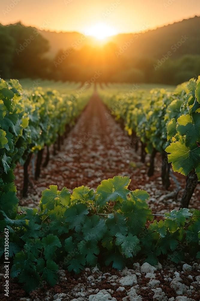 Fototapeta premium Vineyard Sunset Path, Countryside