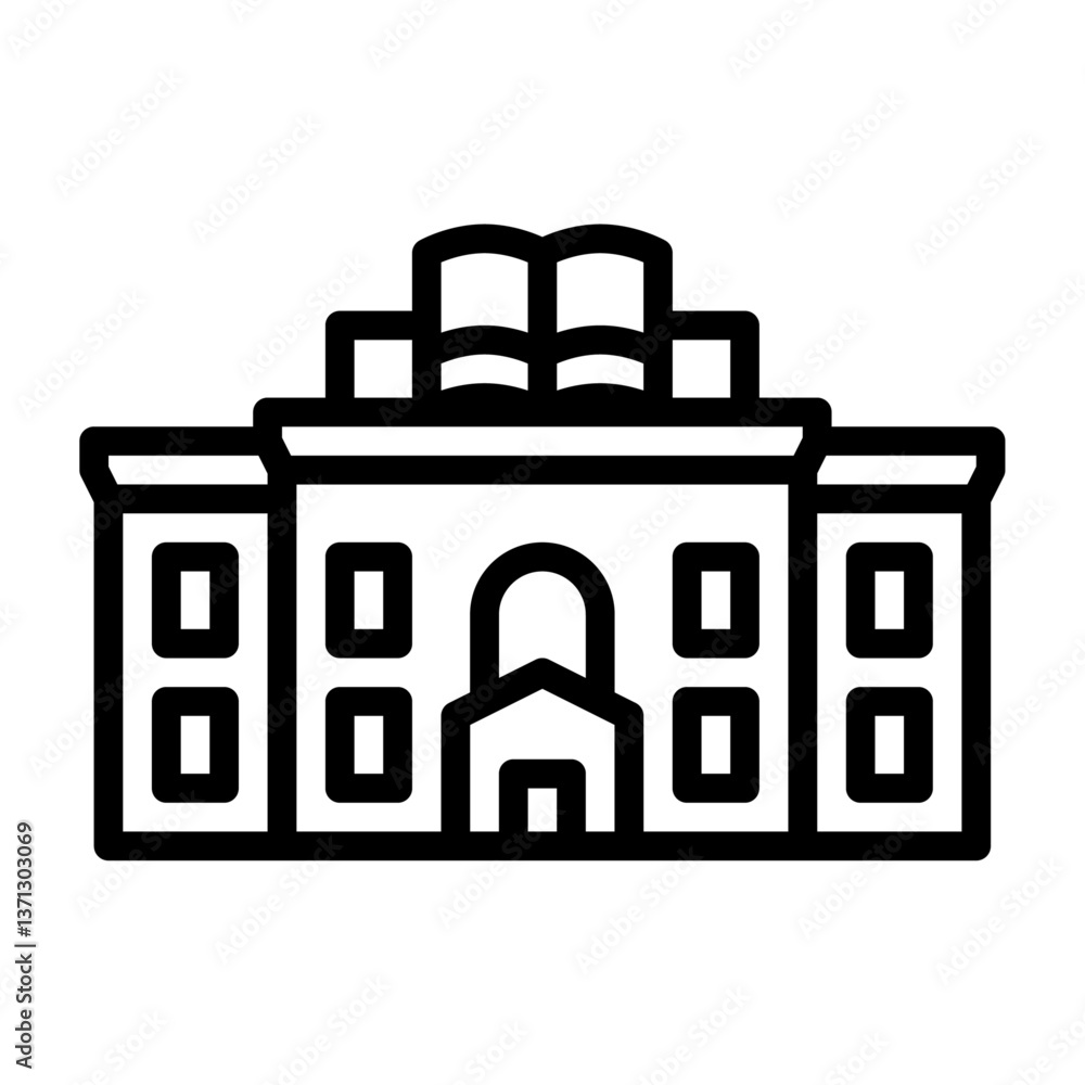 Library Building outline icon. Library black line icon. Library Building outline icon. Library black line icon.
