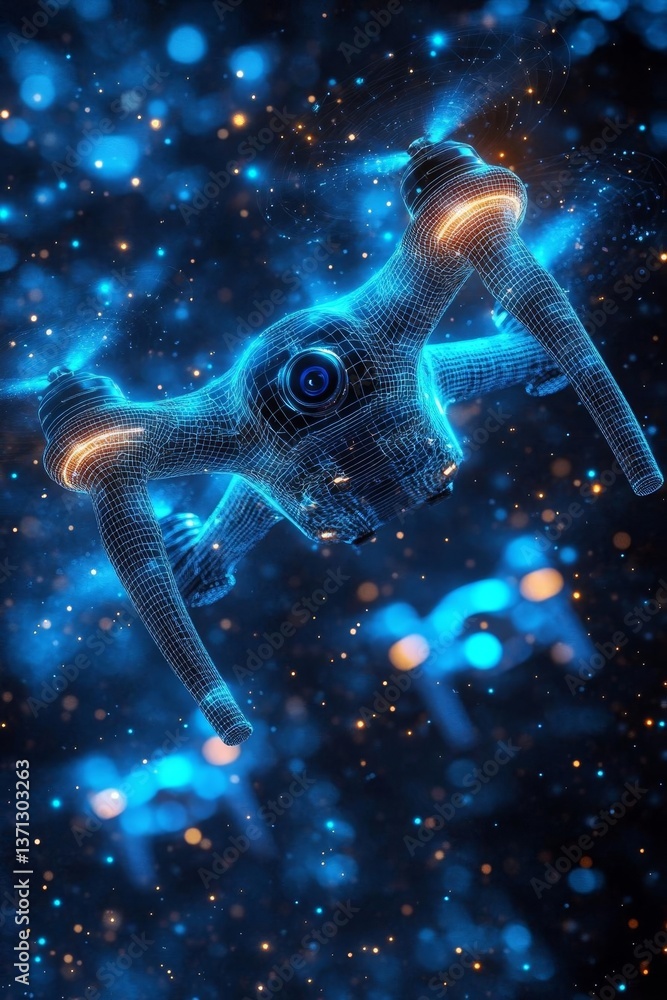 Drone 3D Model Wireframe Abstract Background