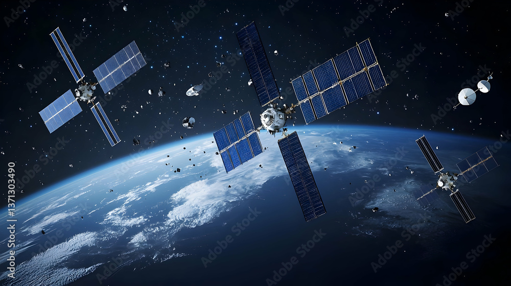 Space Debris Orbiting Earth With Satellites Space Debris Orbiting Earth With Satellites
