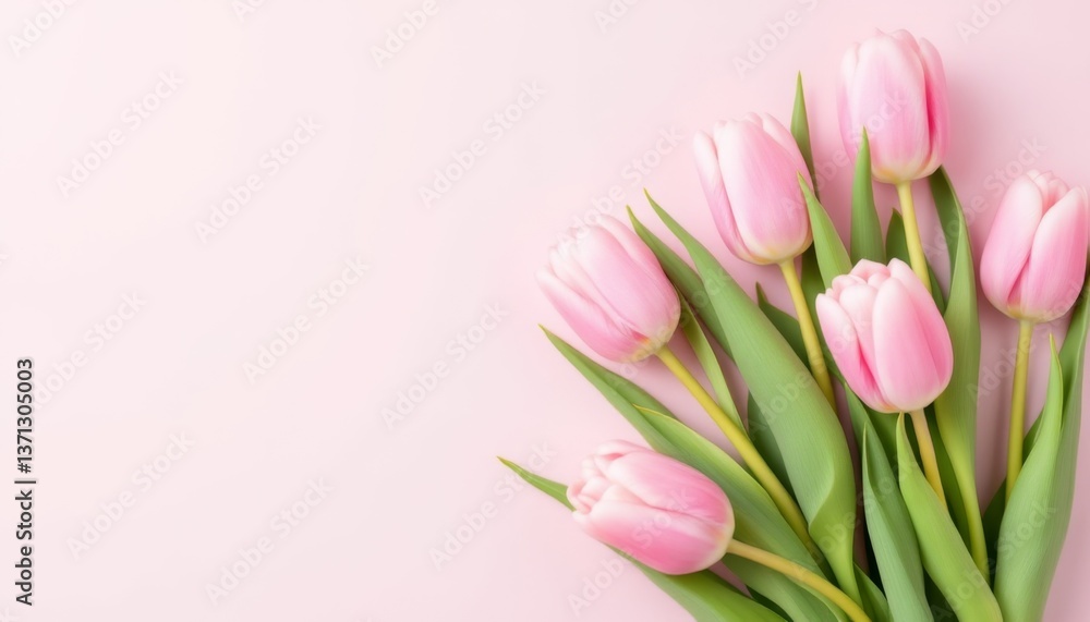 Soft pastel pink tulips arranged on a light background Soft pastel pink tulips arranged on a light background