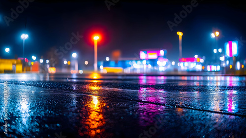 Blurred Night City Parking Lot In Rain