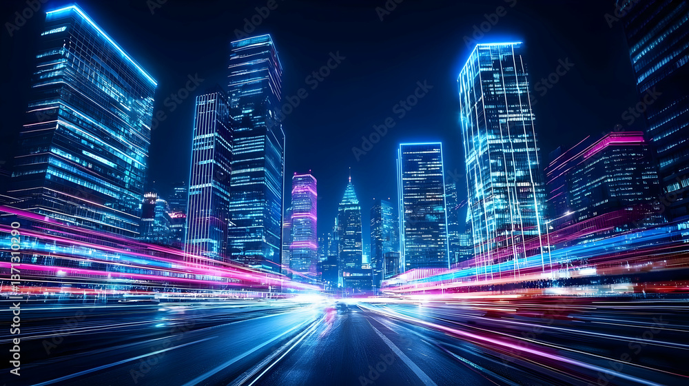 Fototapeta premium Vibrant Night Cityscape With Blurry Lights