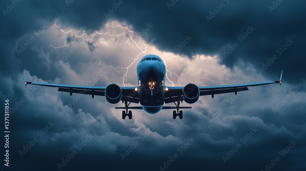 Stormy skies airplane approaching through thunderous clouds aviation photography dramatic weather close-up view Stormy skies airplane approaching through thunderous clouds aviation photography dramatic weather close-up view