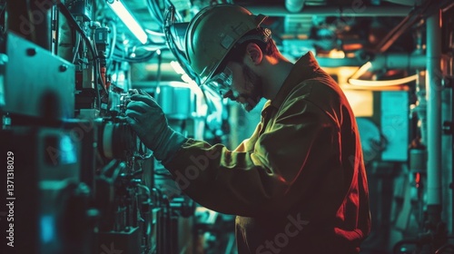 Wallpaper Mural Man Working on Industrial Machine Wearing Hard Hat and Protective Eyewear Torontodigital.ca