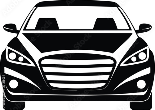 Sedan car front view silhouette, sedan car, vehicle or automobile front view flat vector icon for apps and websites 
