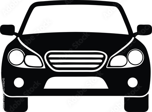 Sedan car front view silhouette, sedan car, vehicle or automobile front view flat vector icon for apps and websites 