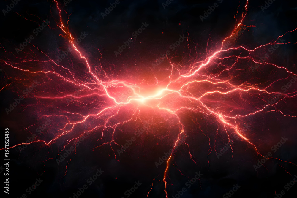 Abstract Render of Red Lightning Energy with Dark Background Abstract Render of Red Lightning Energy with Dark Background