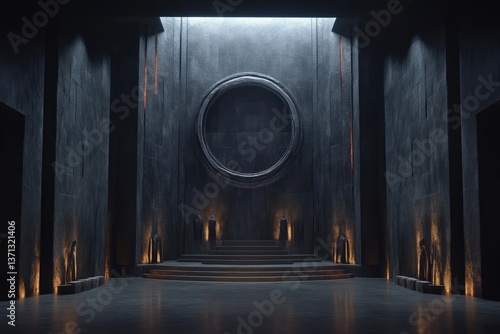 Dark, imposing, futuristic throne room