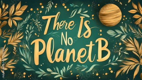 There Is No Planet B A Call to Environmental Action with Golden Leaves and Celestial Elements