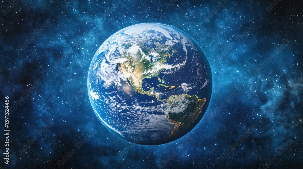 Fototapeta premium Vibrant Representation of Earth in Cosmic Space Background