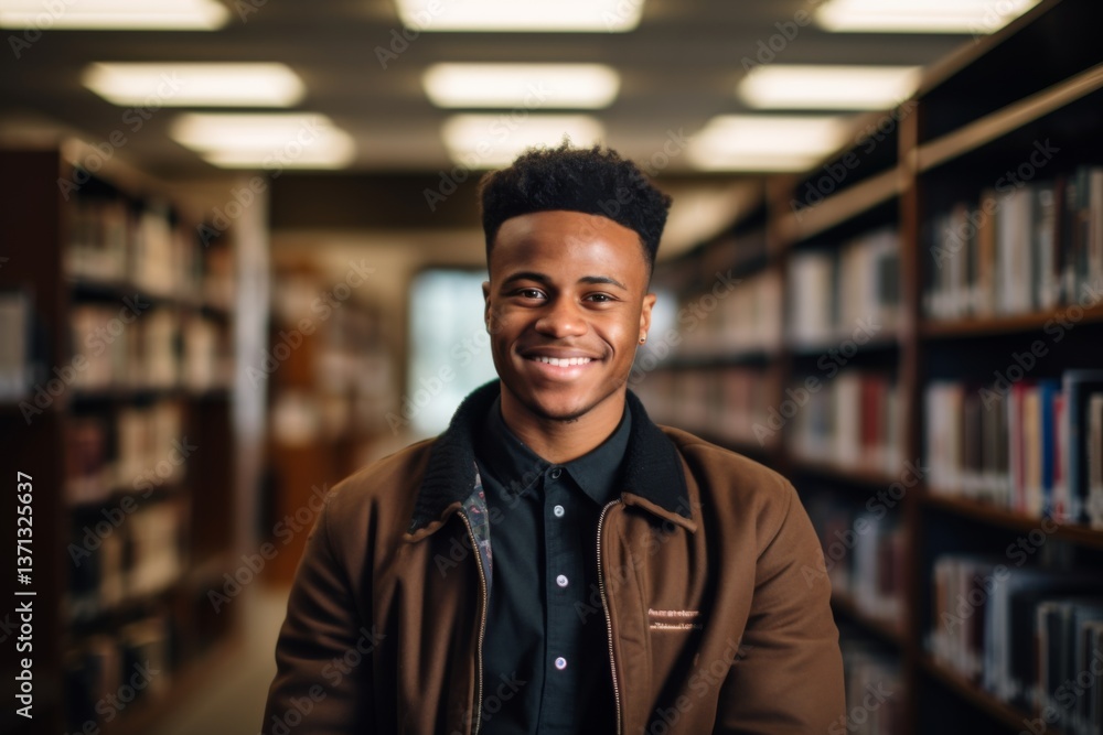 Portrait of a African American college student in a college library Portrait of a African American college student in a college library