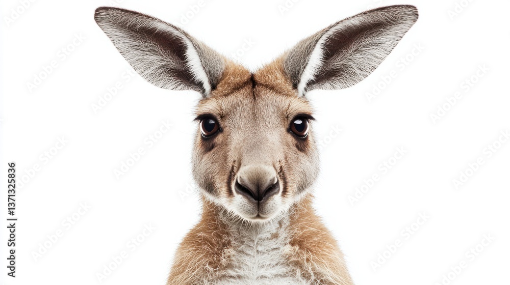 Fototapeta premium Close-Up Portrait of a Curious Kangaroo on White Background