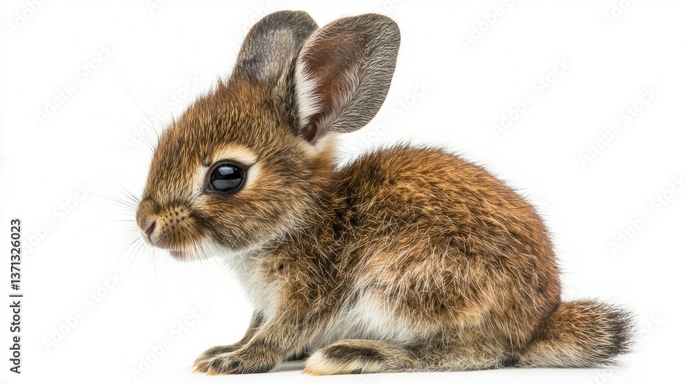 Fototapeta premium Cute Brown Rabbit Sitting Gracefully on White Background