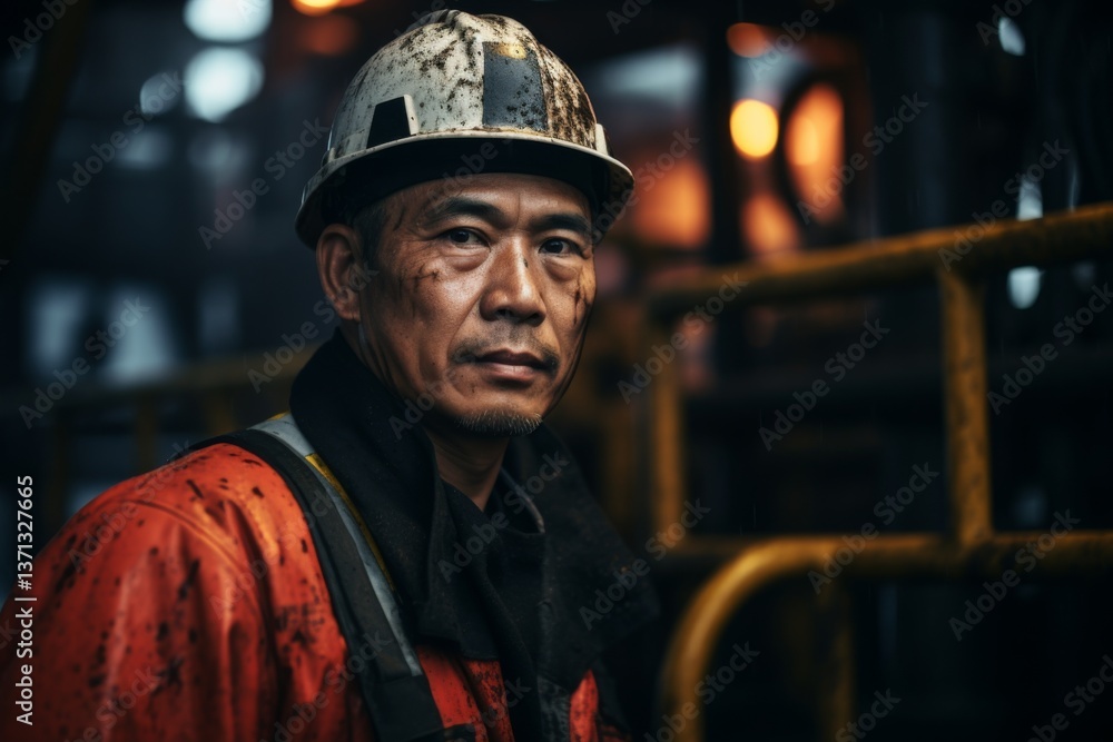 Portrait of a Asian worker on oil platform Portrait of a Asian worker on oil platform