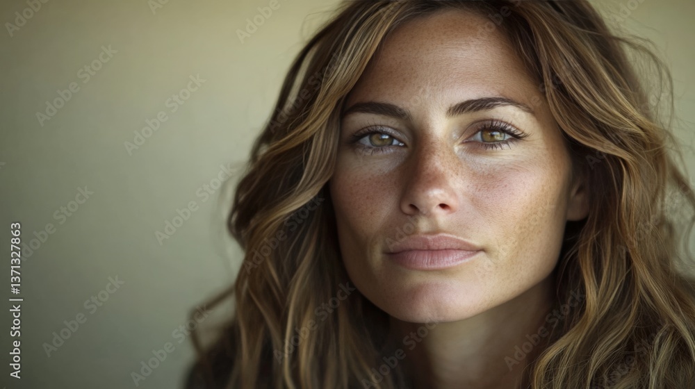 Natural Portrait of Woman with Freckles and Wavy Hair Natural Portrait of Woman with Freckles and Wavy Hair