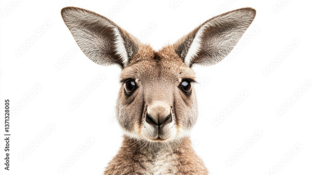 Obraz premium Close-up Portrait of a Young Kangaroo Against White Background