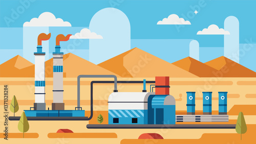 A desalination plant in a water scarce region relies on heat recovery steam generators to produce freshwater from the evaporated seawater heated by. Vector illustration