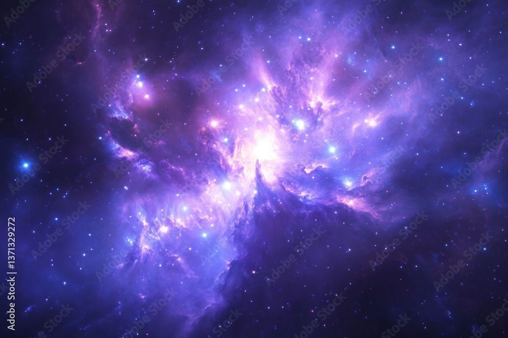 Fototapeta premium stellar nursery with newborn stars, revealing clusters of stellar infants embraced in gaseous wombs, their incandescent glow piercing the cosmic dark