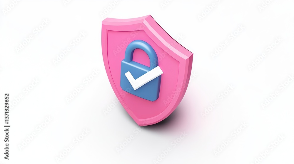 Fototapeta premium Secure Protection Icon Pink Shield with Blue Lock and Checkmark for Safety and Privacy Concept