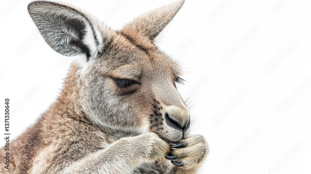 Fototapeta premium Close-Up of a Kangaroo Holding Its Hands to Its Mouth