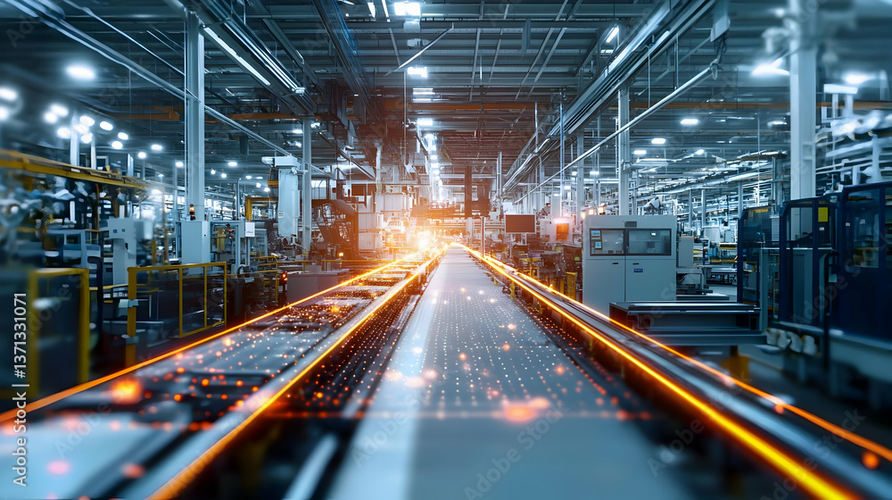 Modern Industrial Manufacturing Facility Interior With Automated Conveyor Line Modern Industrial Manufacturing Facility Interior With Automated Conveyor Line