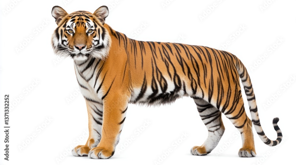 Obraz premium Majestic and Powerful Tiger Stands Proudly on White Background
