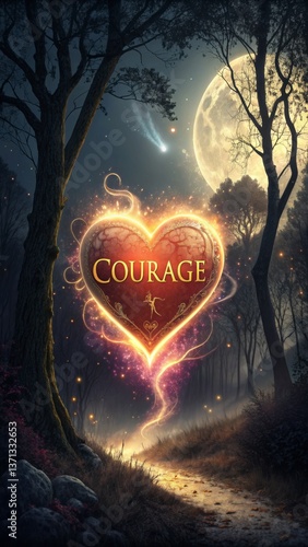Enchanted Forest Path: A Glowing Heart of Courage