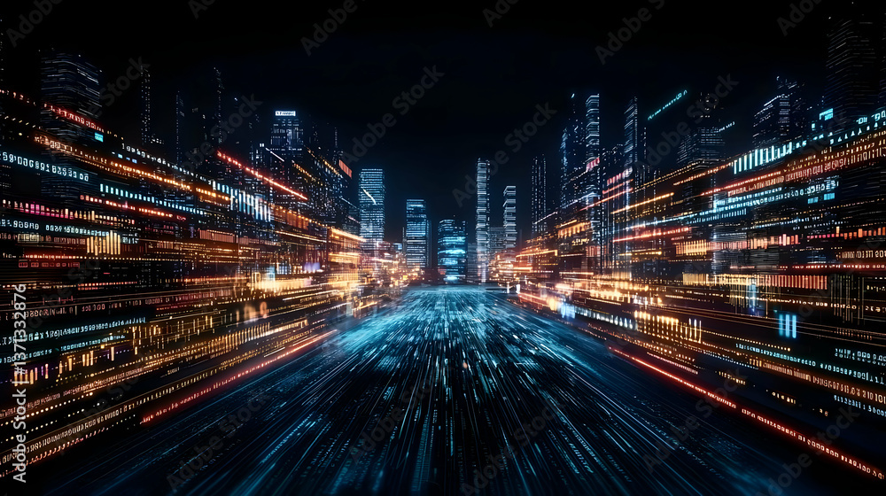 Obraz premium Cityscape At Night With Blurry Motion Effect