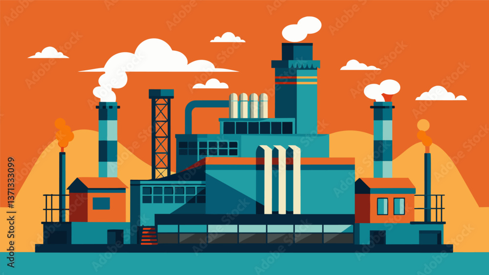 Obraz premium A colossal industrial structure resembling a massive factory driving home the magnitude of energy production happening inside.. Vector illustration