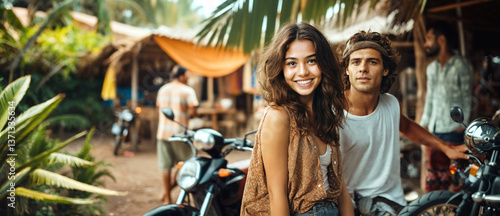 couple with a motorcycle in...