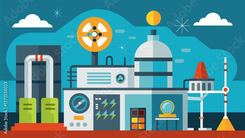 A hightech facility featuring tingedge design and stateoftheart equipment used to harness the powerful energy produced by the nuclear reactor.. Vector illustration