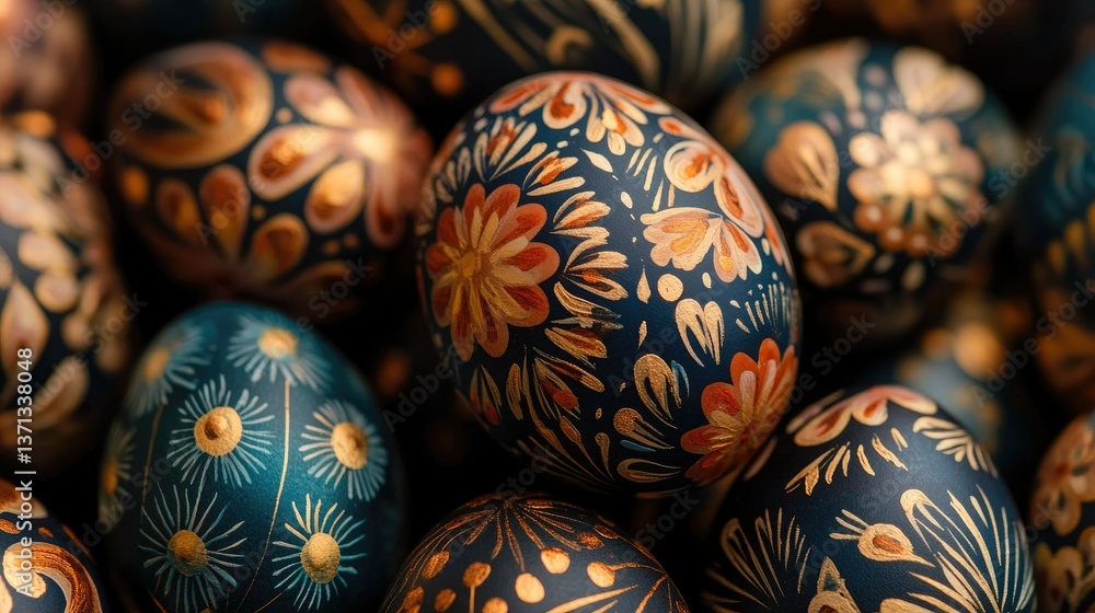 Close-up of Easter eggs with floral patterns Close-up of Easter eggs with floral patterns