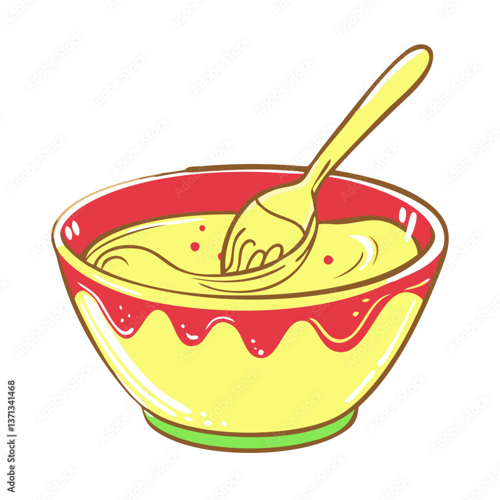 Vibrant mixing bowl icon with spoon, cooking preparation concept Vibrant mixing bowl icon with spoon, cooking preparation concept