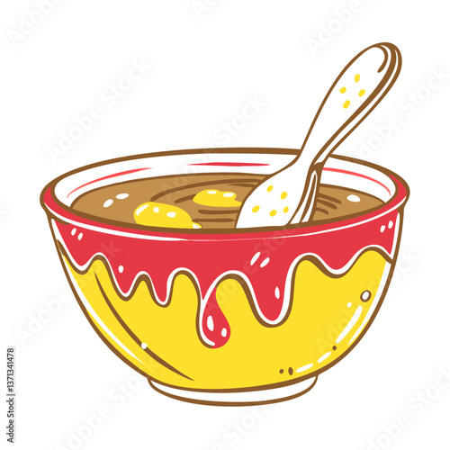 Mixing bowl icon with delicious mixture, cooking concept